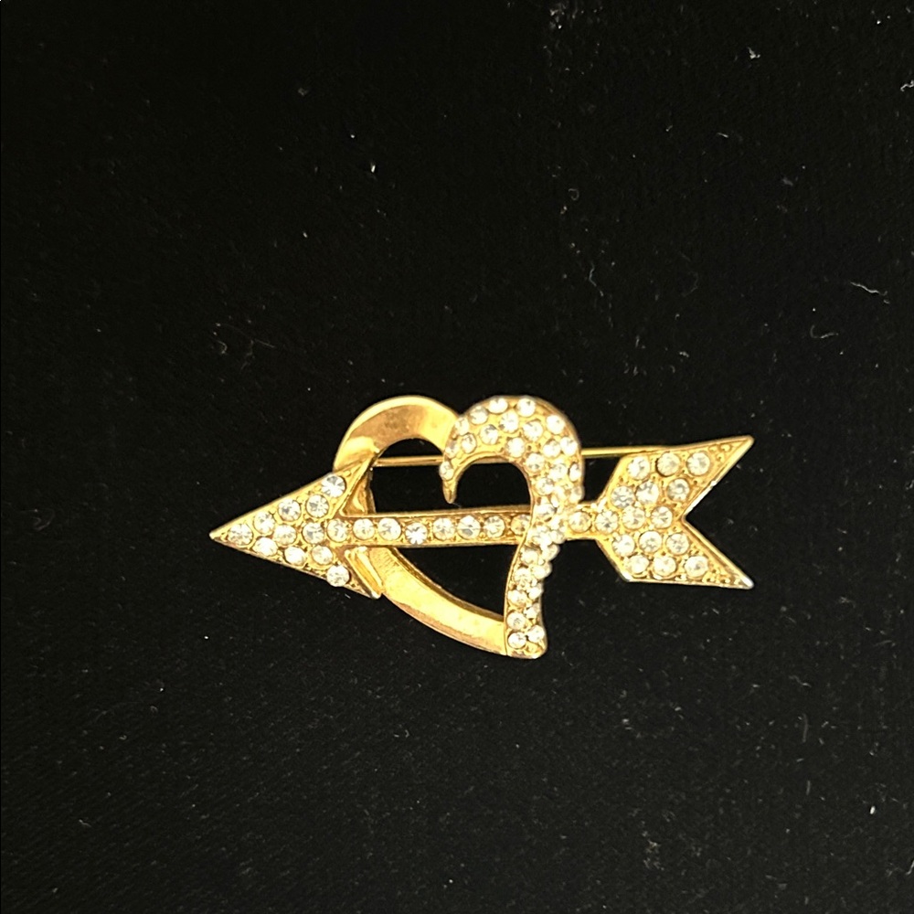 Gold Crystal Heart Arrow Brooch